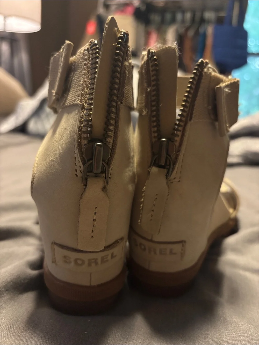 Sorel Beige Ankle-Strap Wedge Sandals